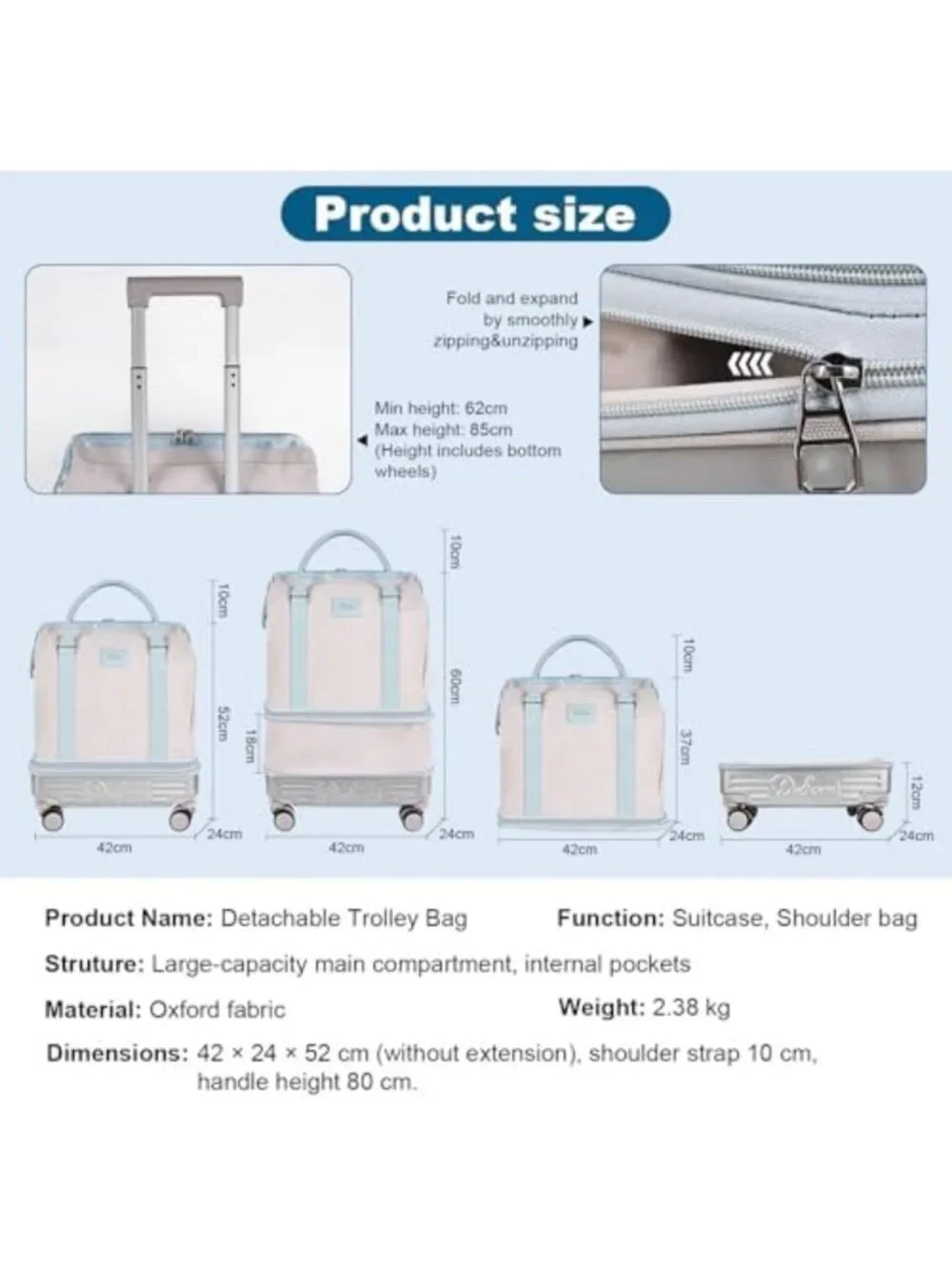 Expandable Rolling Travel Duffel Bag, Large Capacity, Lightweight & Waterproof